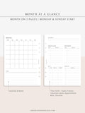 M107 | Month at a Glance, Monthly Overview, Month on 2 Pages