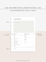 N111 | Vehicle Maintenance Log Printable, Car Repair Tracker Template