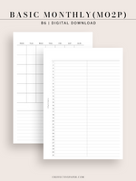 M116 | Basic Monthly Planner Inserts, Bullet Journal Template, MO2P