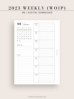 W108_01G_WO1P_2023 | 2023 Dated Weekly Planner Inserts Printable Template