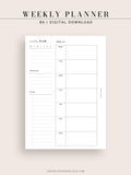 W108 | Week on a Page, Weekly Planner Printable Inserts Template