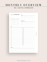 M108 | Monthly Overview, Month on a Page Printable Planner Inserts