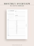 M108 | Monthly Overview, Month on a Page Printable Planner Inserts