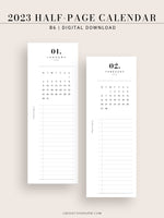 M118_2023 | 2023 Half-Page Calendar, Monthly Task list, Important Events Tracker