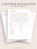 N111 | Vehicle Maintenance Log Printable, Car Repair Tracker Template