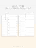 W108 | Week on a Page, Weekly Planner Printable Inserts Template
