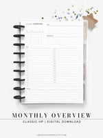 M108 | Monthly Overview, Month on a Page Printable Planner Inserts