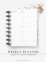 W108 | Week on a Page, Weekly Planner Printable Inserts Template