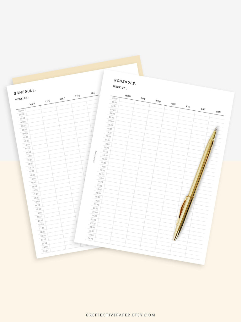 Time Insert Paper W106 | Weekly Schedule Planner Inserts, Time Table Template Printable ...