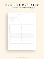 M108 | Monthly Overview, Month on a Page Printable Planner Inserts