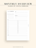 M108 | Monthly Overview, Month on a Page Printable Planner Inserts