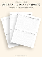 D112_2DO1P | Daily Journal Diary Printable Pages, Line Dot Grid Notes