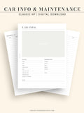 N111 | Vehicle Maintenance Log Printable, Car Repair Tracker Template