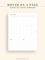 M112 | Month on a Page, Monthly Planner Printable Inserts