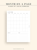 M112 | Month on a Page, Monthly Planner Printable Inserts