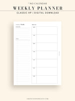 W108 | Week on a Page, Weekly Planner Printable Inserts Template