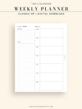 W108 | Week on a Page, Weekly Planner Printable Inserts Template