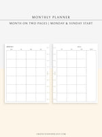 M101 | Basic Monthly Planner Printable Inserts for Minimalist