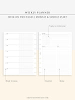 W110 | Week on 2 Pages, Weekly Planner & Tracker & Checklist