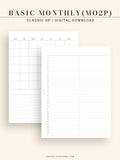 M116 | Basic Monthly Planner Inserts, Bullet Journal Template, MO2P