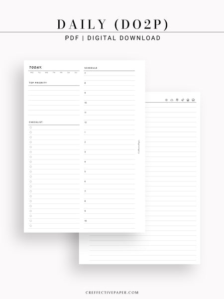 D109 | Daily Schedule Planner & Journal Printable Template, DO2P