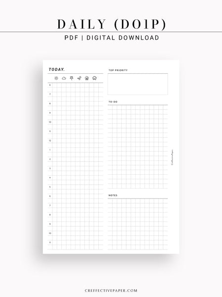 D111_DO1P | Day on a Page, Daily Planner Printable Inserts Template