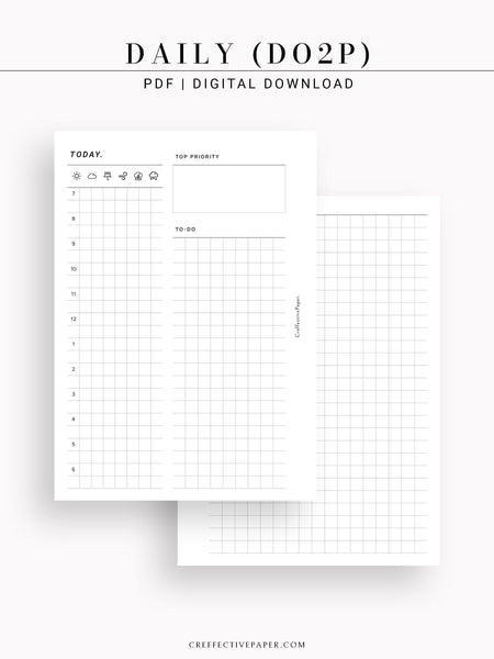 D111_DO2P | Day on Two Pages, Daily Planner Printable Inserts Template