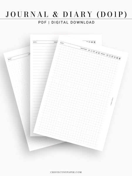 D112_DO1P | Daily Journal Diary Printable Pages, Line Dot Grid Notes