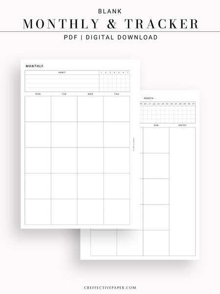 M106_B | Monthly Planner with 31 Days Habit Tracker Printable Inserts