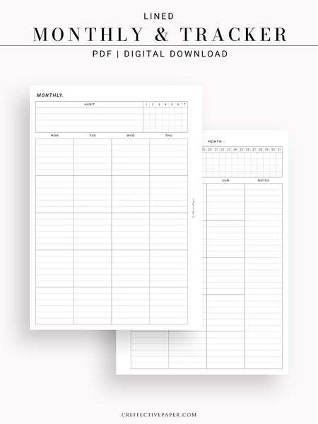 M106_L | Monthly Planner with 31 Days Habit Tracker Printable Inserts