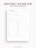 M108 | Monthly Overview, Month on a Page Printable Planner Inserts