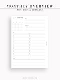 M108 | Monthly Overview, Month on a Page Printable Planner Inserts