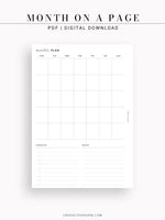 M112 | Month on a Page, Monthly Planner Printable Inserts