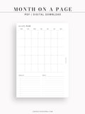 M112 | Month on a Page, Monthly Planner Printable Inserts