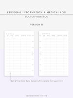 N113 | Personal Information & Medical Log Template