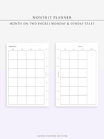 M101 | Basic Monthly Planner Printable Inserts for Minimalist