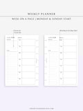 W108 | Week on a Page, Weekly Planner Printable Inserts Template