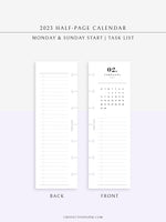 M118_2023 | 2023 Half-Page Calendar, Monthly Task list, Important Events Tracker