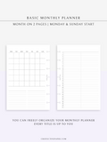 M116 | Basic Monthly Planner Inserts, Bullet Journal Template, MO2P