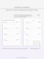 N126 | Expense Journal Pages, Weekly Spending Log, Financial Planner