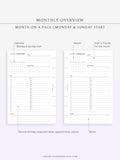 M108 | Monthly Overview, Month on a Page Printable Planner Inserts
