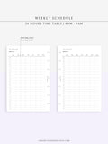 W106 | Weekly Schedule Planner Inserts, Time Table Template Printable