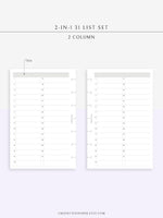 N114 | 31 List Set for Monthly Overview & Daily Tracker, Gratitude Journal