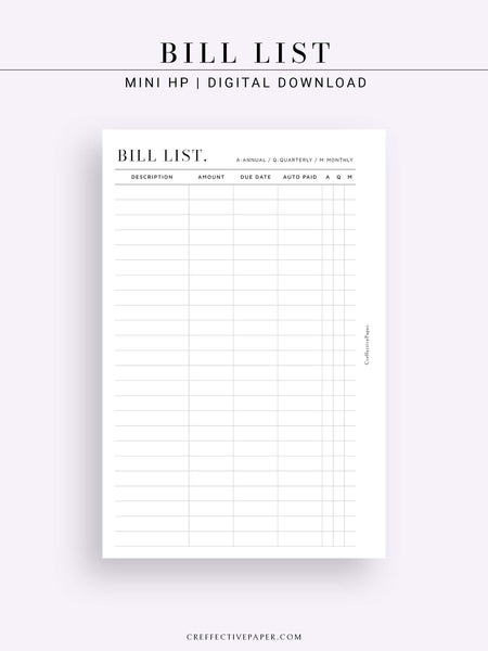 N119-L | Bill & Subscription List – CreffectivePaper