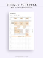 W106 | Weekly Schedule Planner Inserts, Time Table Template Printable