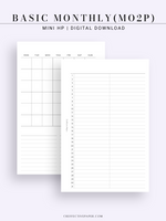 M116 | Basic Monthly Planner Inserts, Bullet Journal Template, MO2P