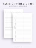 M116 | Basic Monthly Planner Inserts, Bullet Journal Template, MO2P