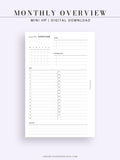 M108 | Monthly Overview, Month on a Page Printable Planner Inserts