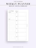 W108 | Week on a Page, Weekly Planner Printable Inserts Template