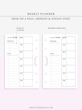 W108 | Week on a Page, Weekly Planner Printable Inserts Template
